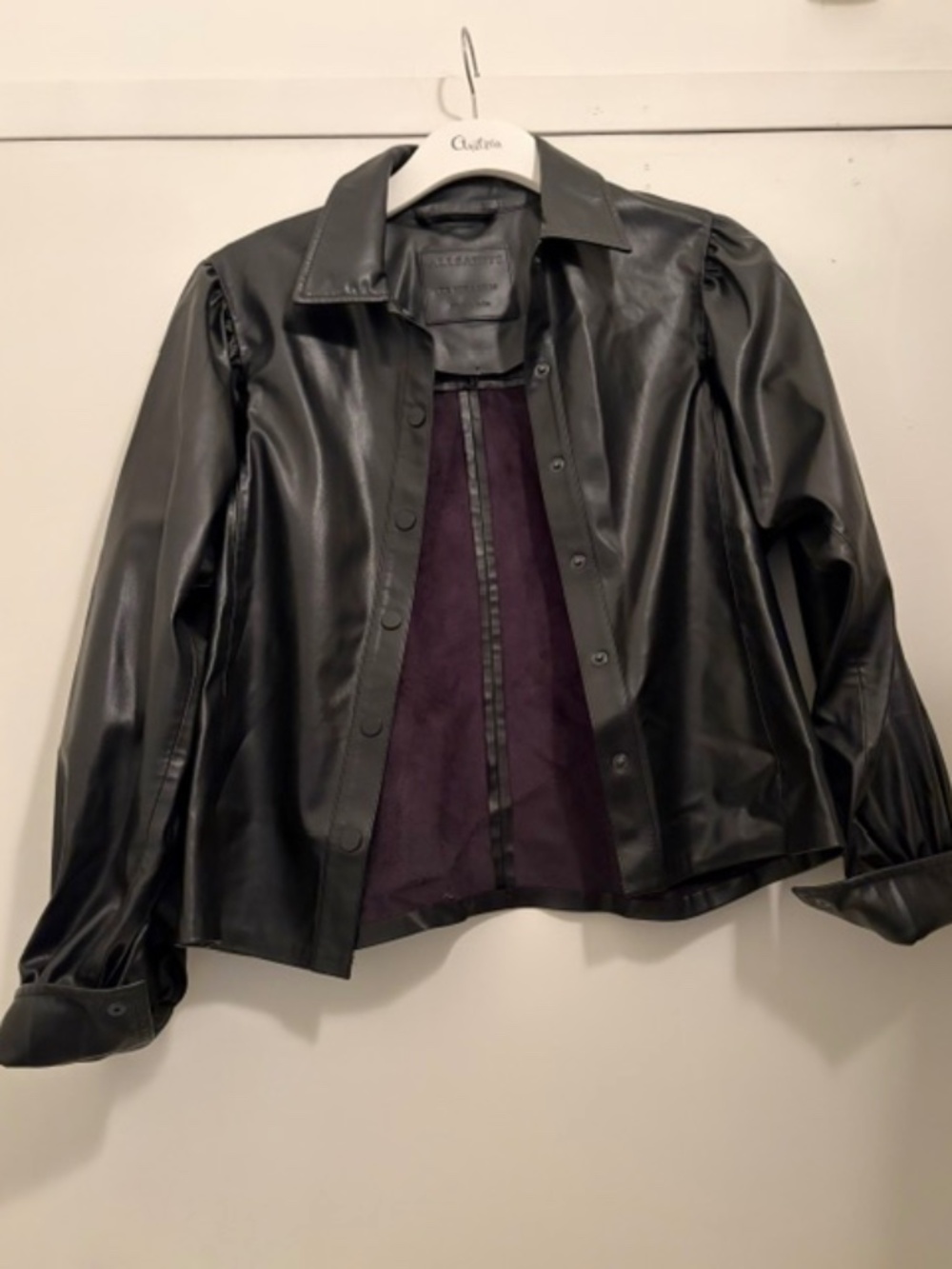 All Saints Black Leather Button Down Shirt or Light Jacket